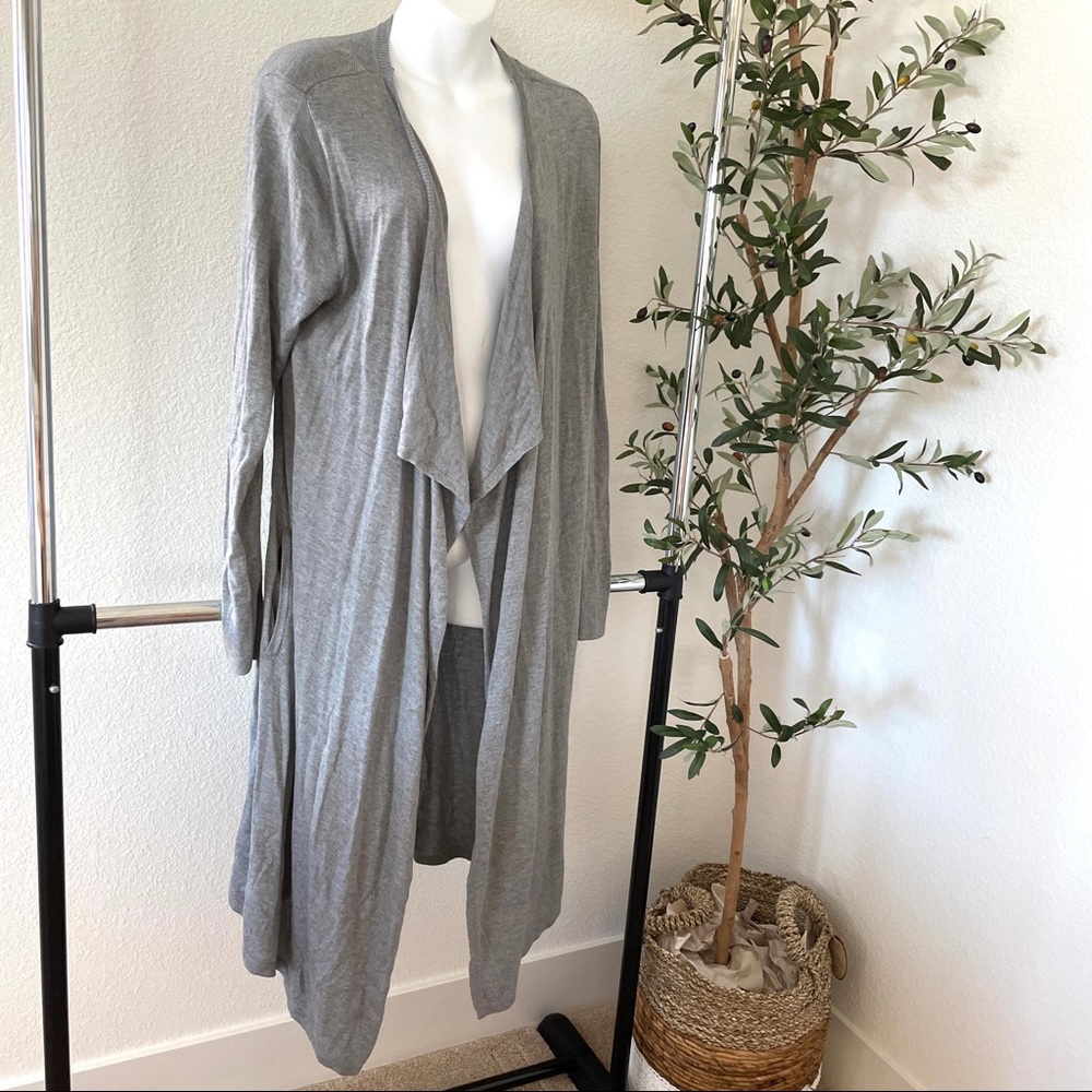 Chelsea & Theodore Draped Open Front Long Duster Cardigan